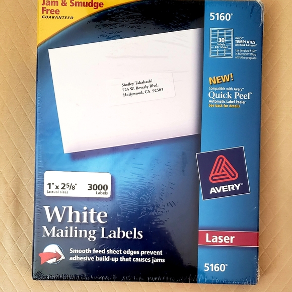 Avery White Mailing Labels Style #5160 - Picture 2 of 6